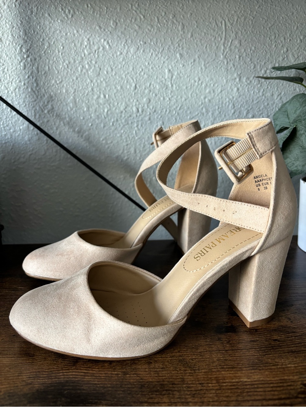 Dream Pairs Women's Beige Ankle-Strap Block Heel Pumps Size 8 Elegant Feminine